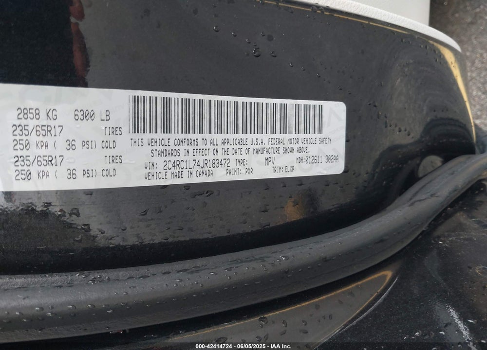 2018 CHRYSLER PACIFICA HYBRID TOURING L VIN: 2C4RC1L74JR183472