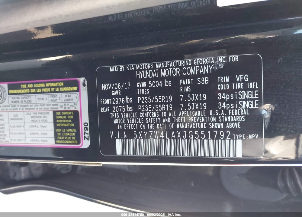 2018 HYUNDAI SANTA FE SPORT VIN: 5XYZW4LAXJG551792