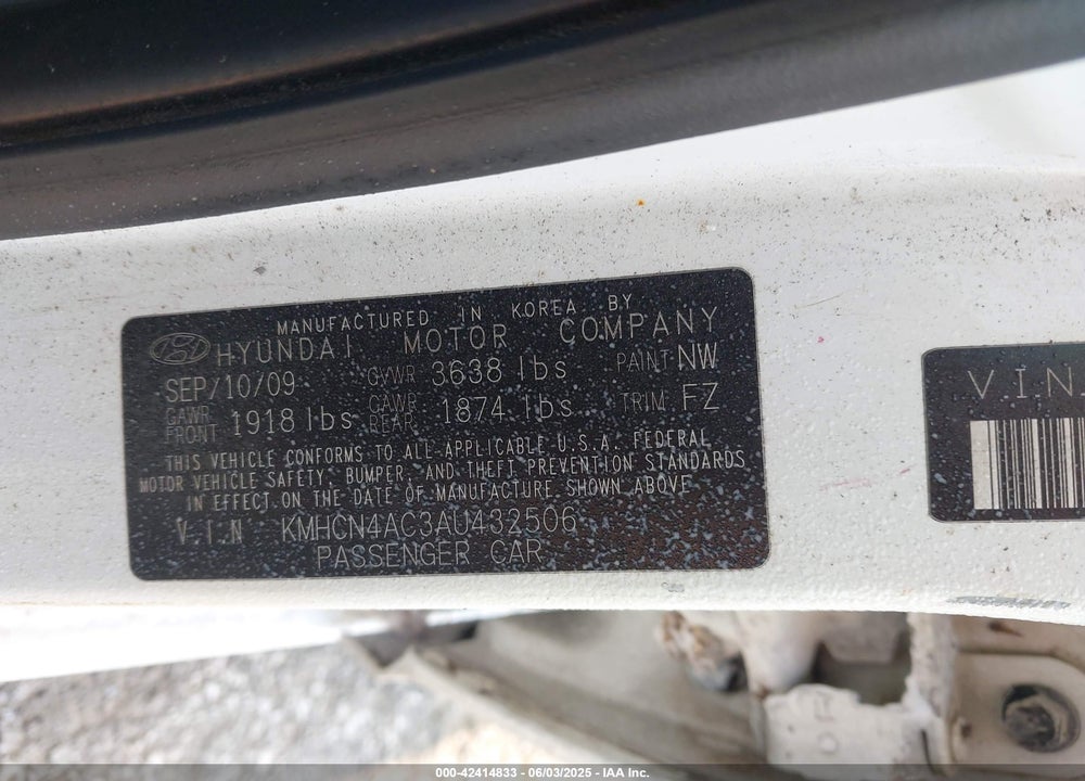 2010 HYUNDAI ACCENT VIN: KMHCN4AC3AU432506