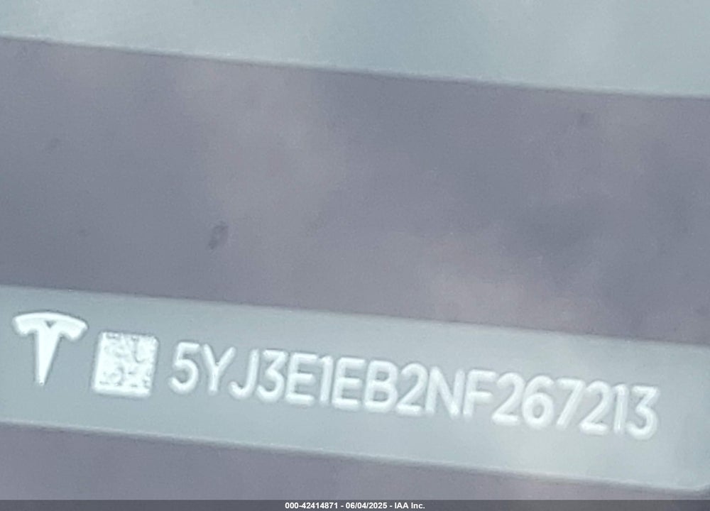 2022 TESLA MODEL 3 VIN: 5YJ3E1EB2NF267213