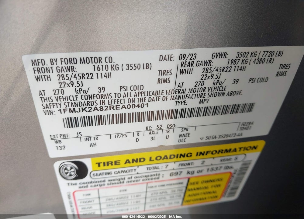 2024 FORD EXPEDITION VIN: 1FMJK2A82REA00401
