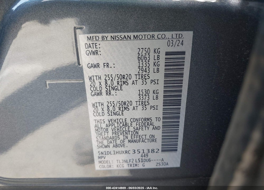 2024 INFINITI QX60 VIN: 5N1DL1HUXRC351382