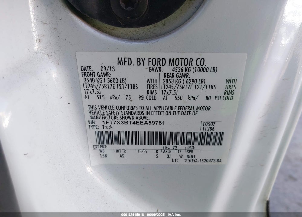2014 FORD F-350 XL VIN: 1FT7X3BT4EEA59761