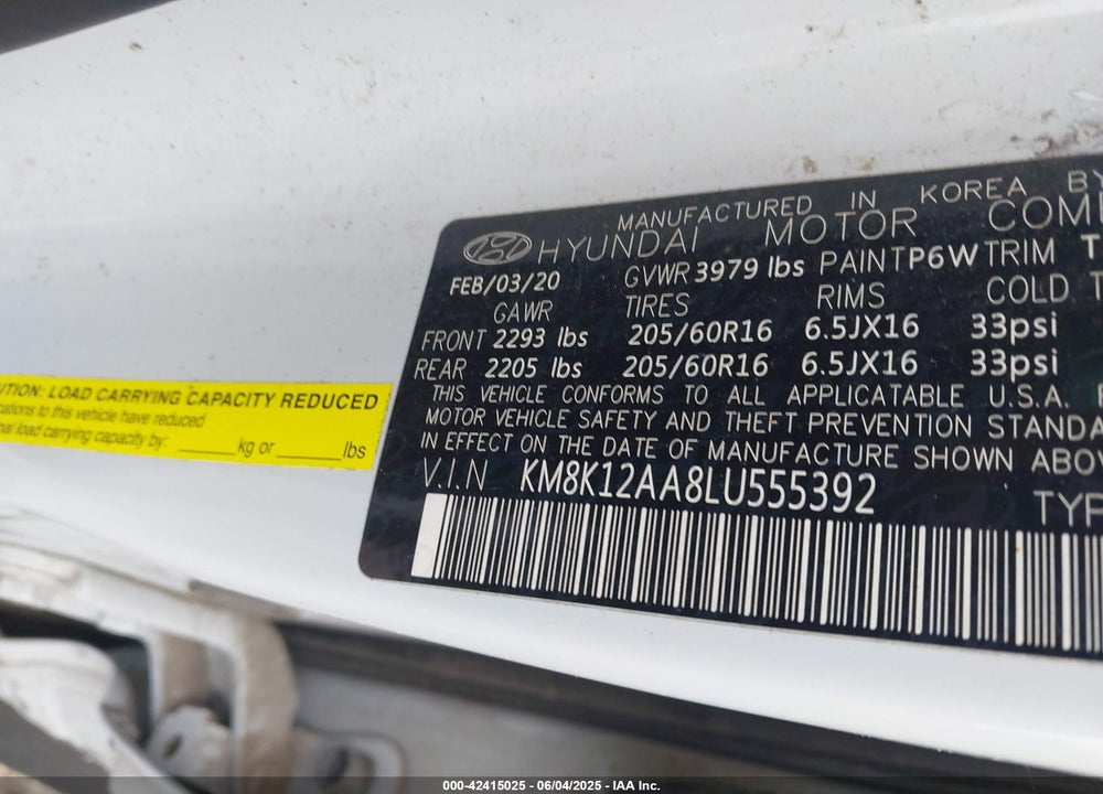 2020 HYUNDAI KONA VIN: KM8K12AA8LU555392