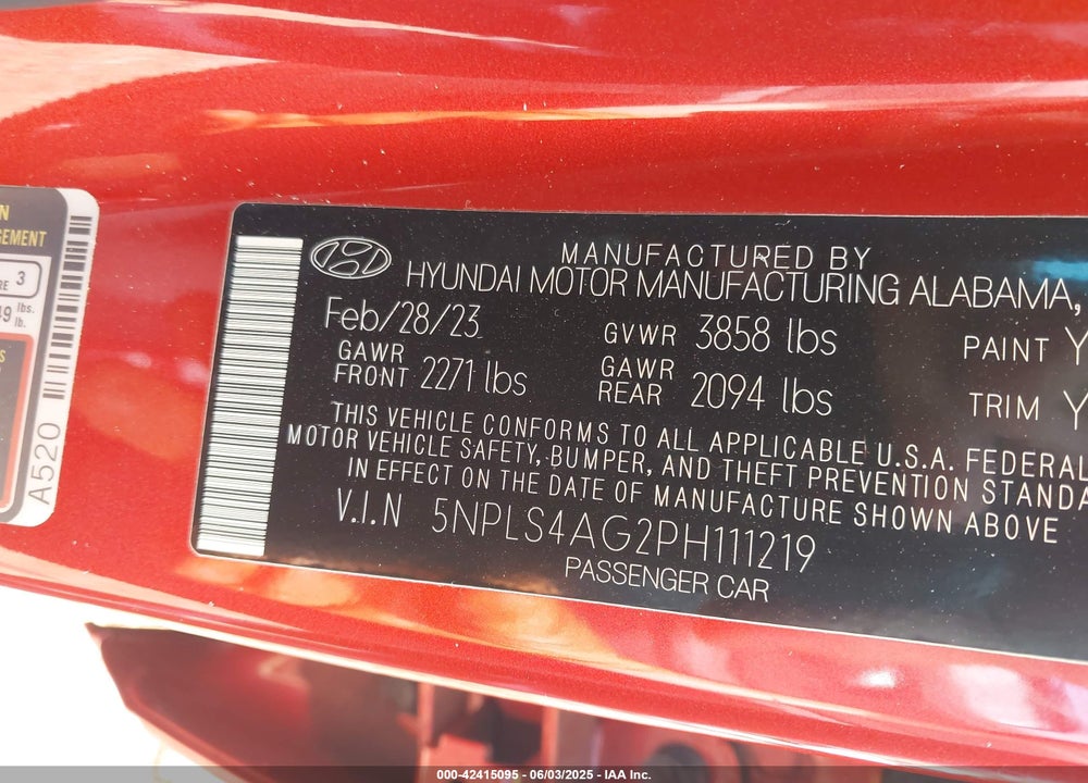 2023 HYUNDAI ELANTRA VIN: 5NPLS4AG2PH111219