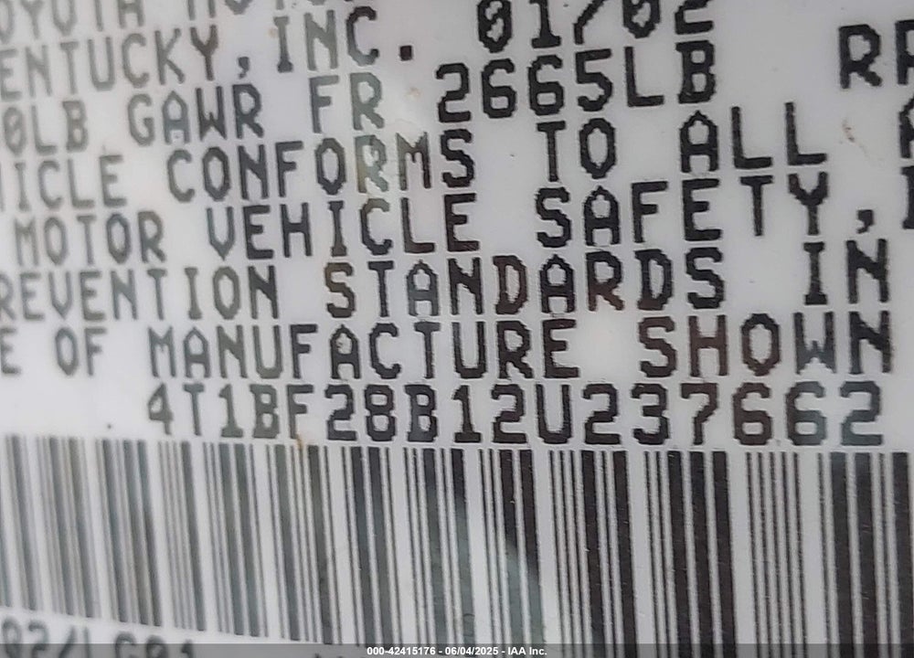 2002 TOYOTA AVALON XL VIN: 4T1BF28B12U237662