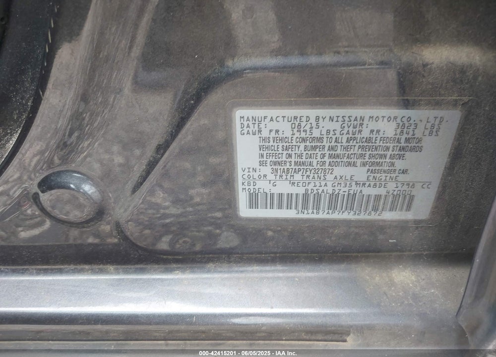 2015 NISSAN SENTRA VIN: 3N1AB7AP7FY327872