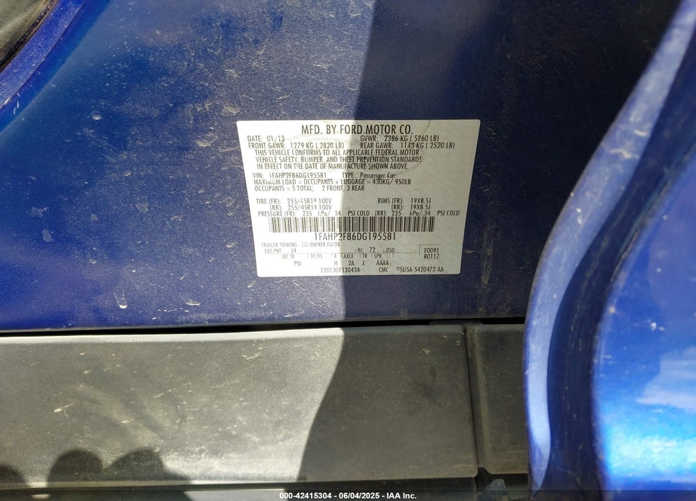 2013 FORD TAURUS VIN: 1FAHP2F86DG195581