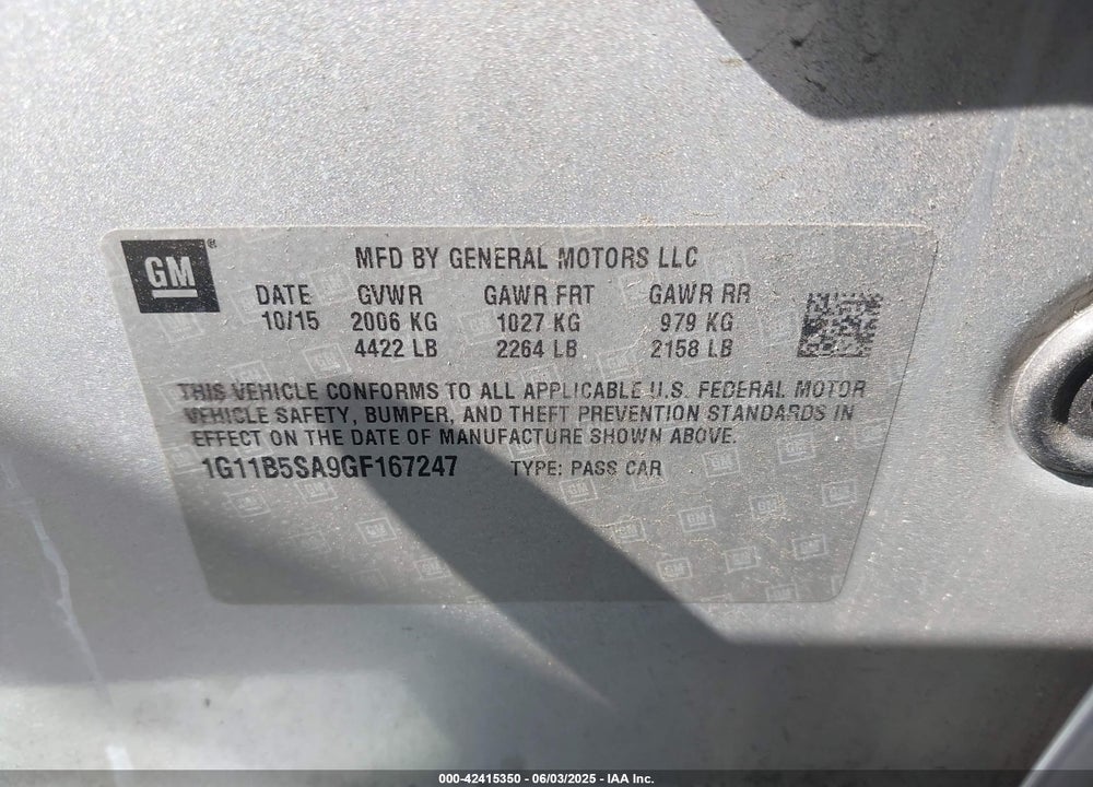 2016 CHEVROLET MALIBU LIMITED LS VIN: 1G11B5SA9GF167247