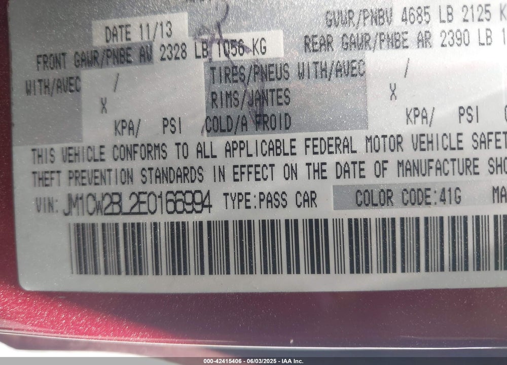 2014 MAZDA 5 VIN: JM1CW2BL2E0166994