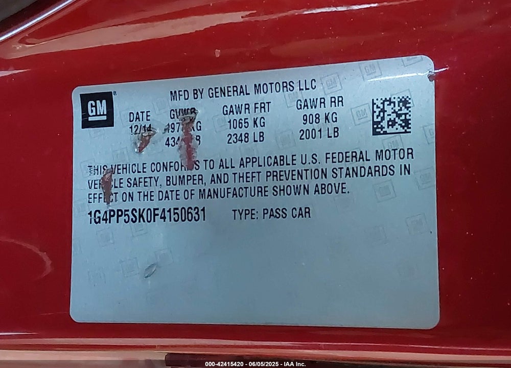 2015 BUICK VERANO VIN: 1G4PP5SK0F4150631