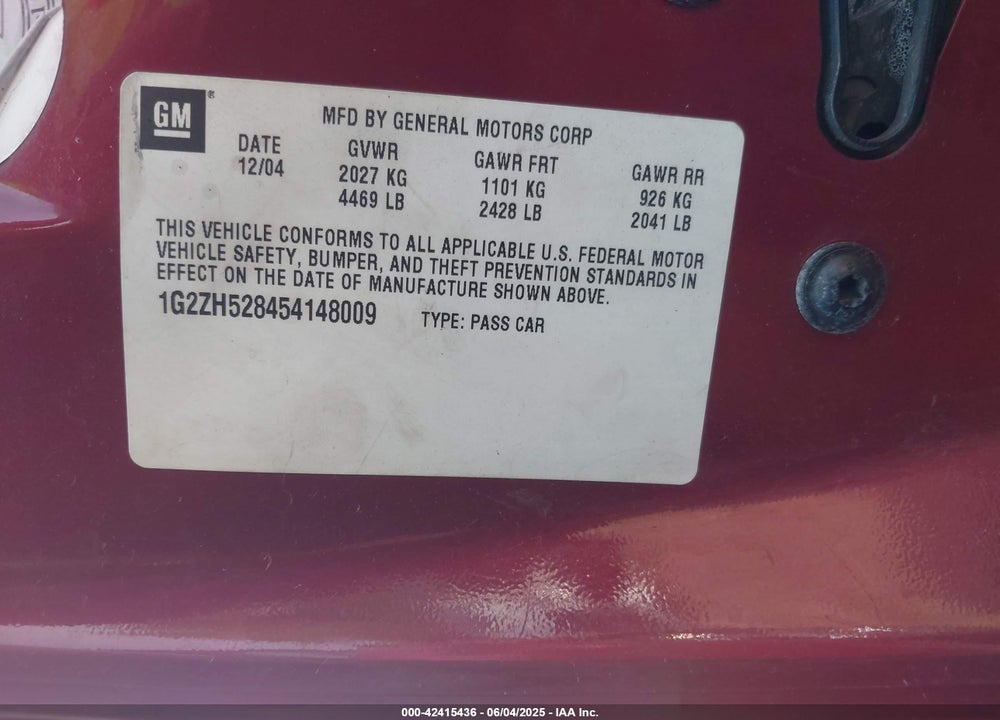 2005 PONTIAC G6 GT VIN: 1G2ZH528454148009