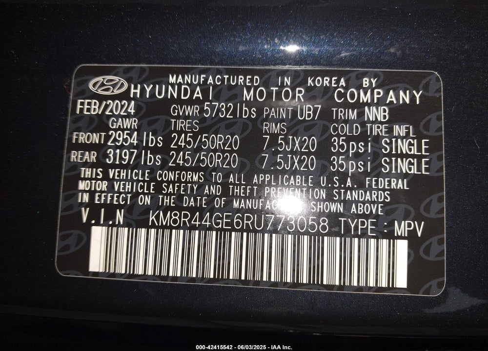 2024 HYUNDAI PALISADE SEL VIN: KM8R44GE6RU773058