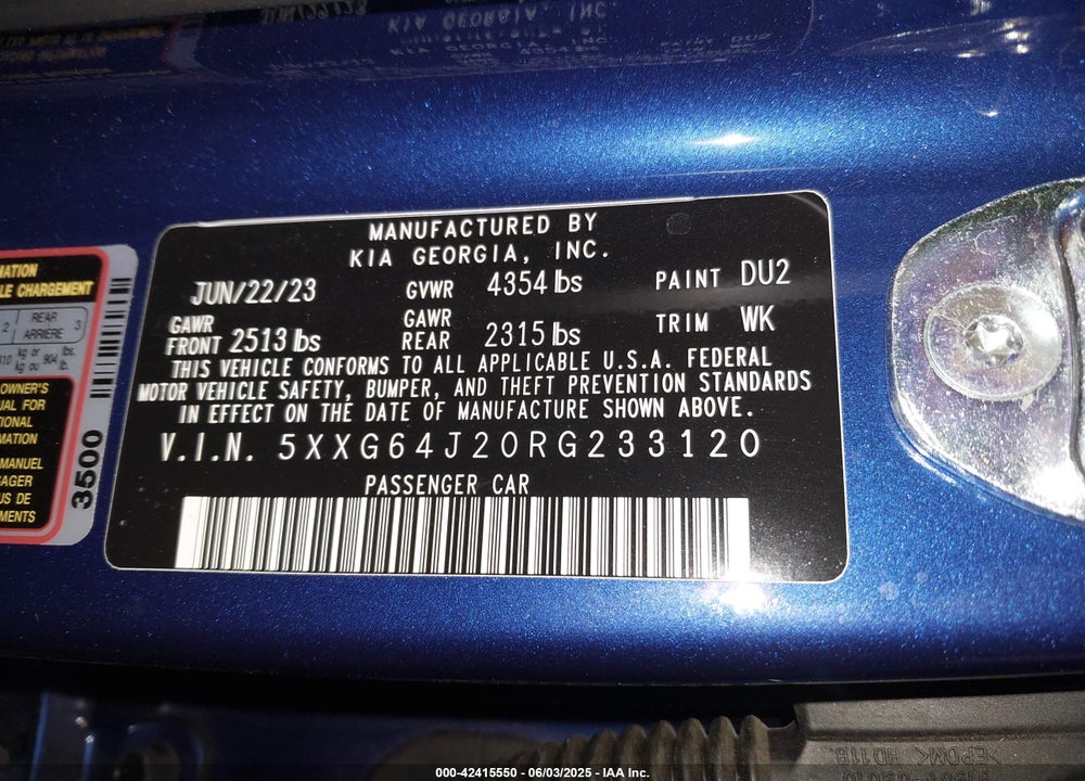 2024 KIA K5 VIN: 5XXG64J20RG233120