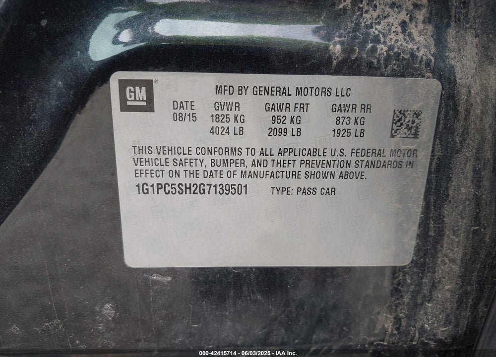 2016 CHEVROLET CRUZE LIMITED VIN: 1G1PC5SH2G7139501