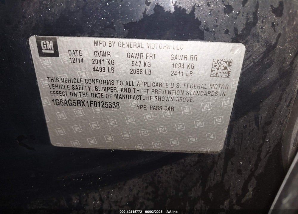 2015 CADILLAC ATS STANDARD VIN: 1G6AG5RX1F0125338