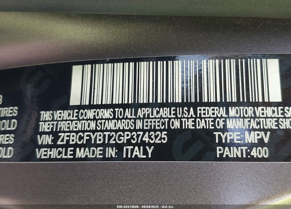 2016 FIAT 500X VIN: ZFBCFYBT2GP374325