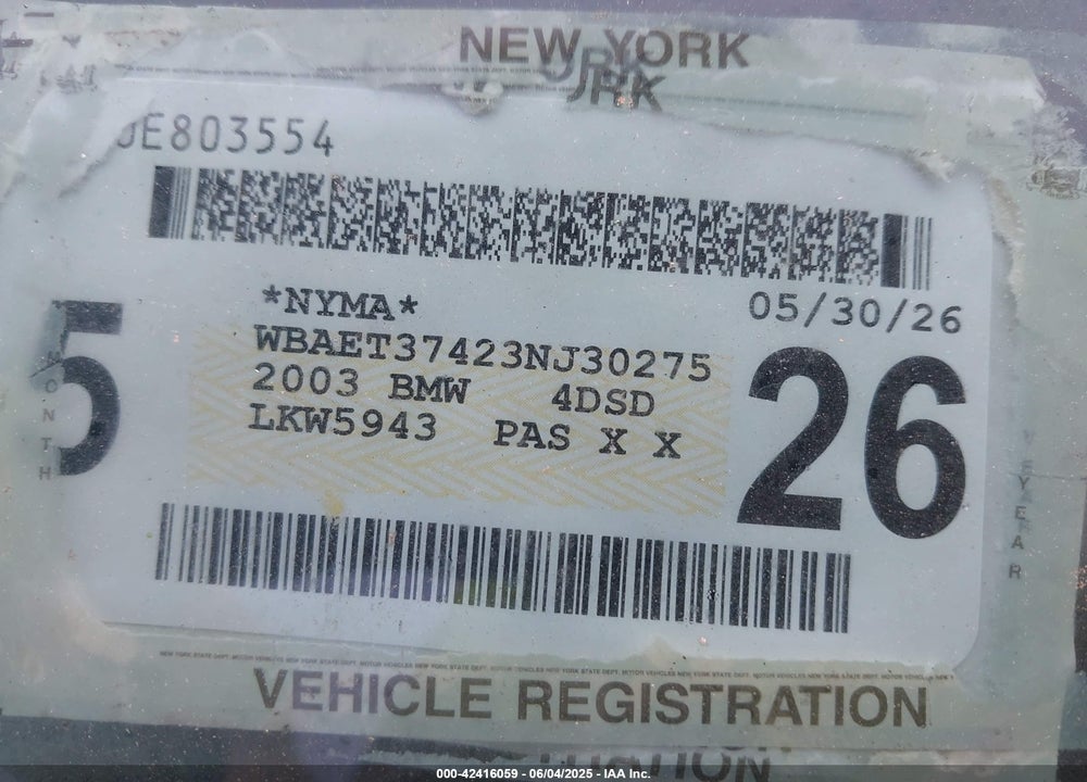 2003 BMW 325I VIN: WBAET37423NJ30275