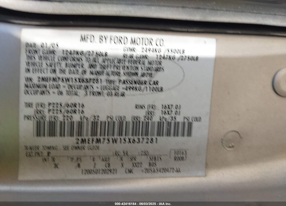 2005 MERCURY GRAND MARQUIS LS/LSE VIN: 2MEFM75W15X637281
