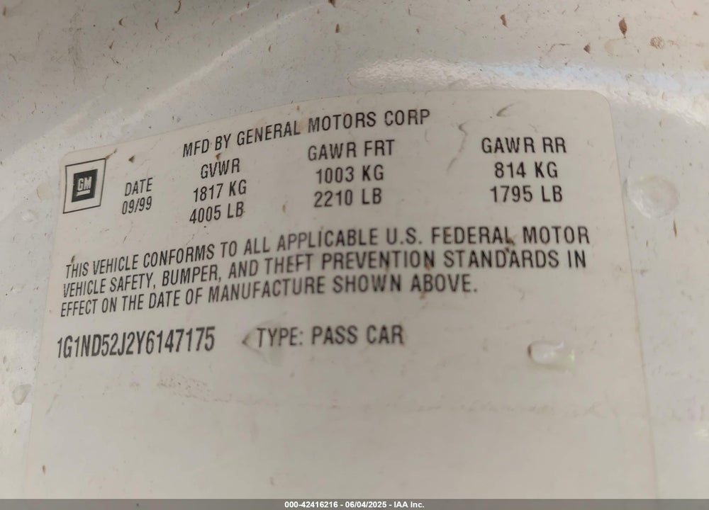 2000 CHEVROLET MALIBU VIN: 1G1ND52J2Y6147175