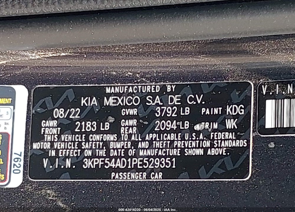 2023 KIA FORTE GT LINE VIN: 3KPF54AD1PE529351