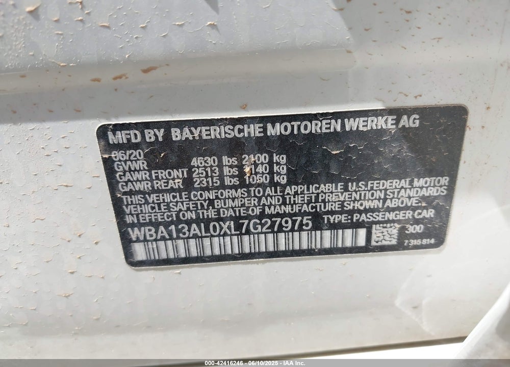 2020 BMW M235I GRAN COUPE XDRIVE VIN: WBA13AL0XL7G27975