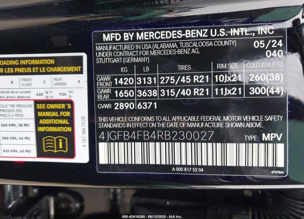 2024 MERCEDES-BENZ GLE CLASS VIN: 4JGFB4FB4RB230027