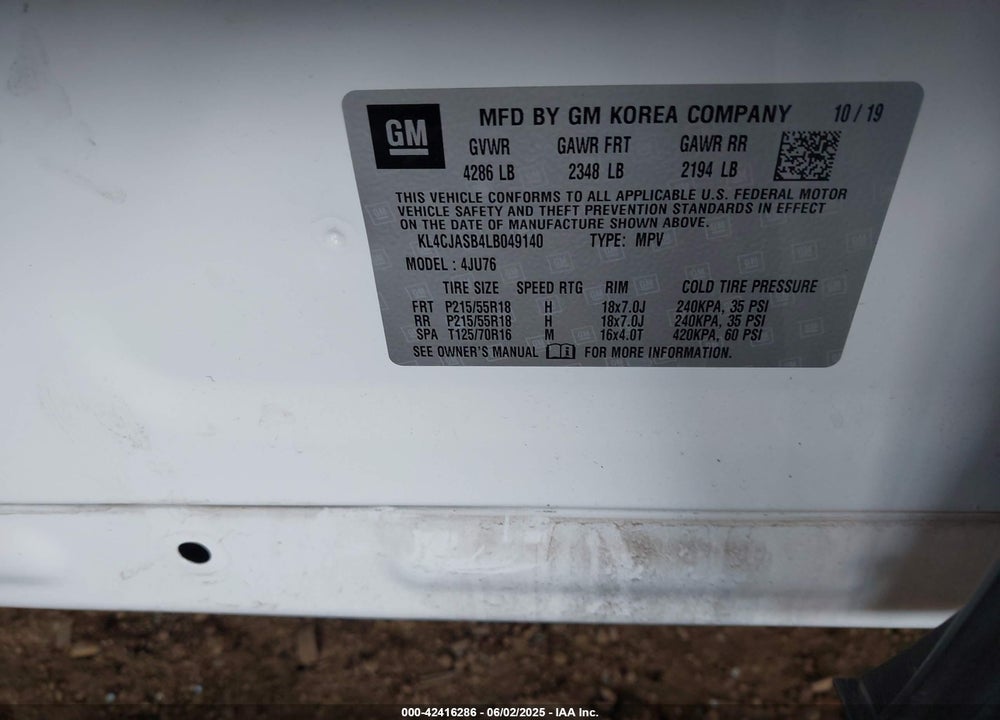 2020 BUICK ENCORE VIN: KL4CJASB4LB049140