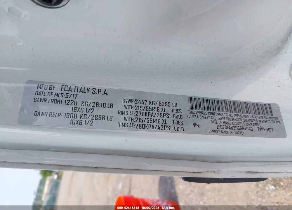 2017 RAM PROMASTER CITY TRADESMAN VIN: ZFBERFAB2H6G64040
