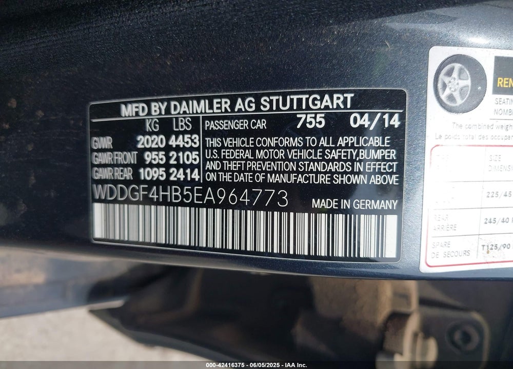 2014 MERCEDES-BENZ C 250 VIN: WDDGF4HB5EA964773