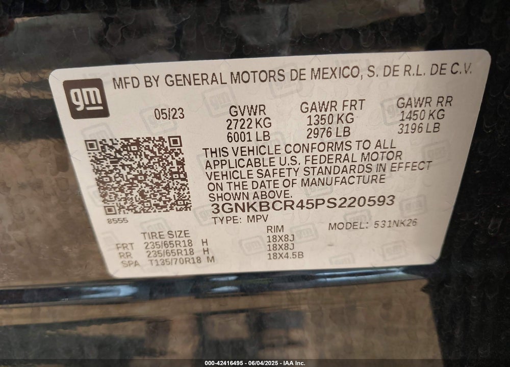 2023 CHEVROLET BLAZER VIN: 3GNKBCR45PS220593
