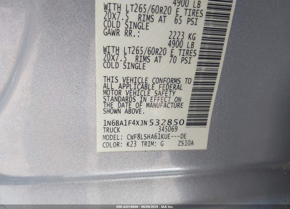 2018 NISSAN TITAN XD SV DIESEL VIN: 1N6BA1F4XJN532850