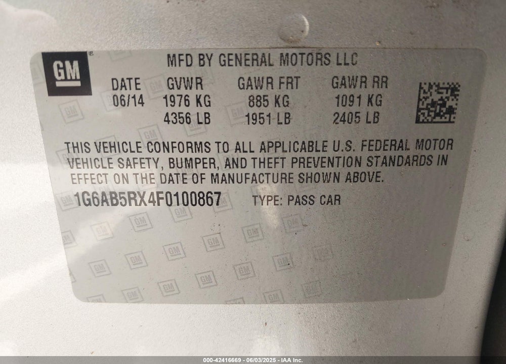 2015 CADILLAC ATS VIN: 1G6AB5RX4F0100867