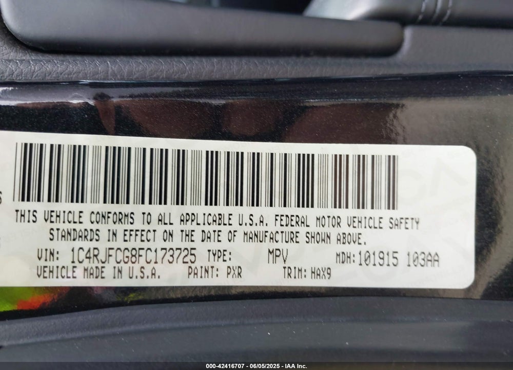 2015 JEEP GRAND CHEROKEE VIN: 1C4RJFCG8FC173725