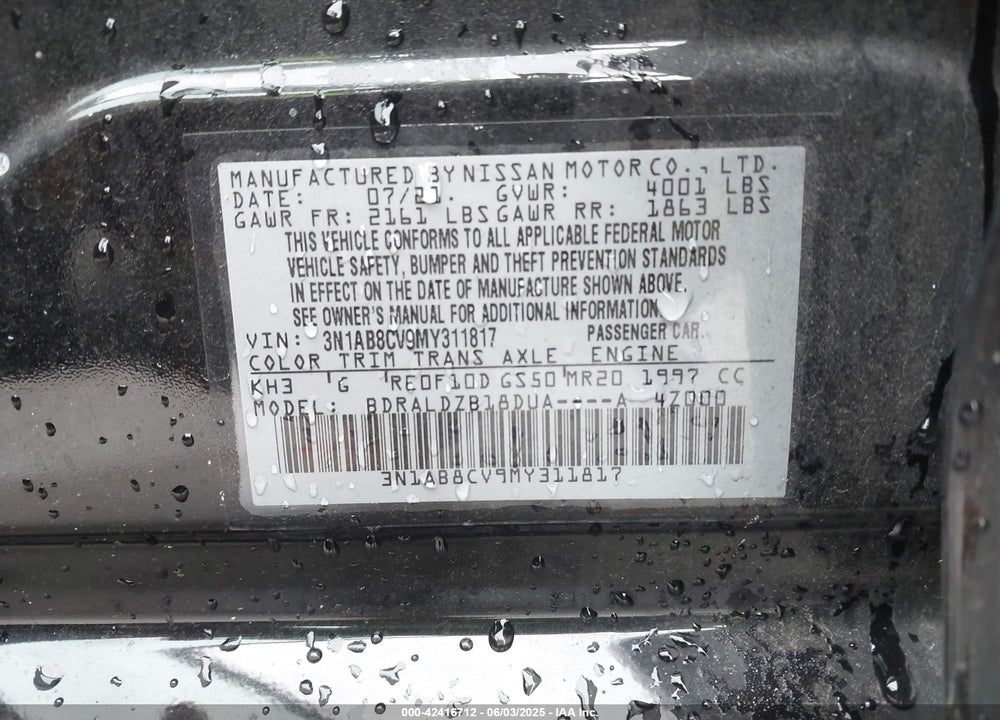 2021 NISSAN SENTRA VIN: 3N1AB8CV9MY311817