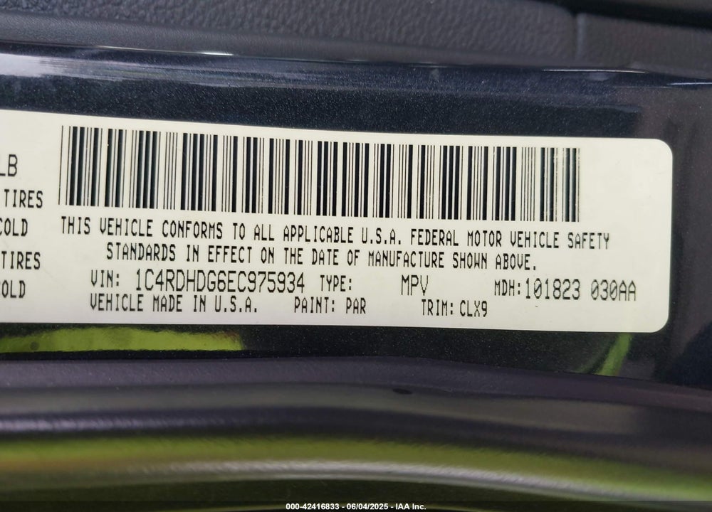 2014 DODGE DURANGO VIN: 1C4RDHDG6EC975934