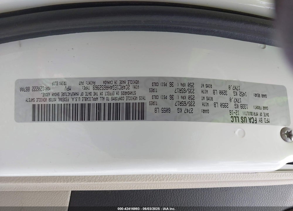 2017 CHRYSLER PACIFICA VIN: 2C4RC1EG4HR652969