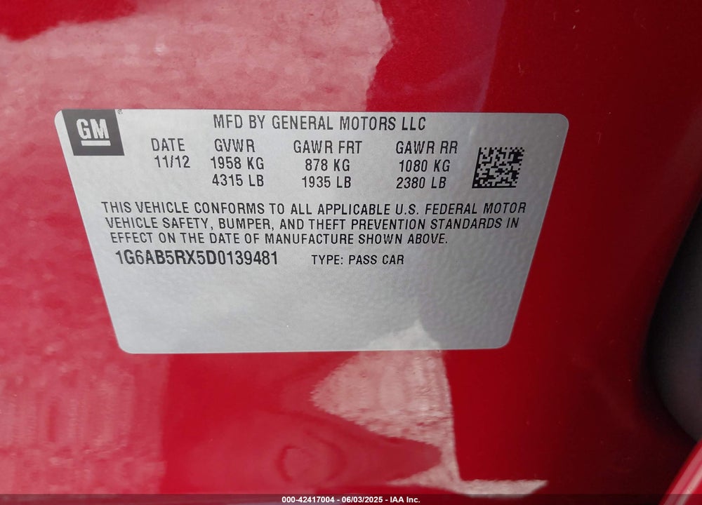 2013 CADILLAC ATS LUXURY VIN: 1G6AB5RX5D0139481