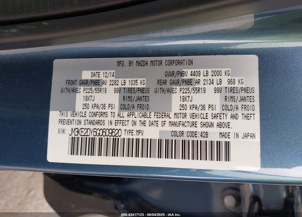 2016 MAZDA CX-5 VIN: JM3KE2DY6G0609620