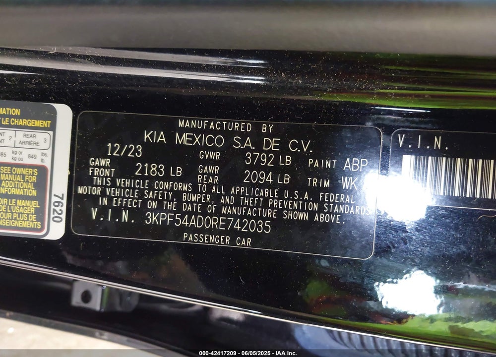 2024 KIA FORTE VIN: 3KPF54AD0RE742035