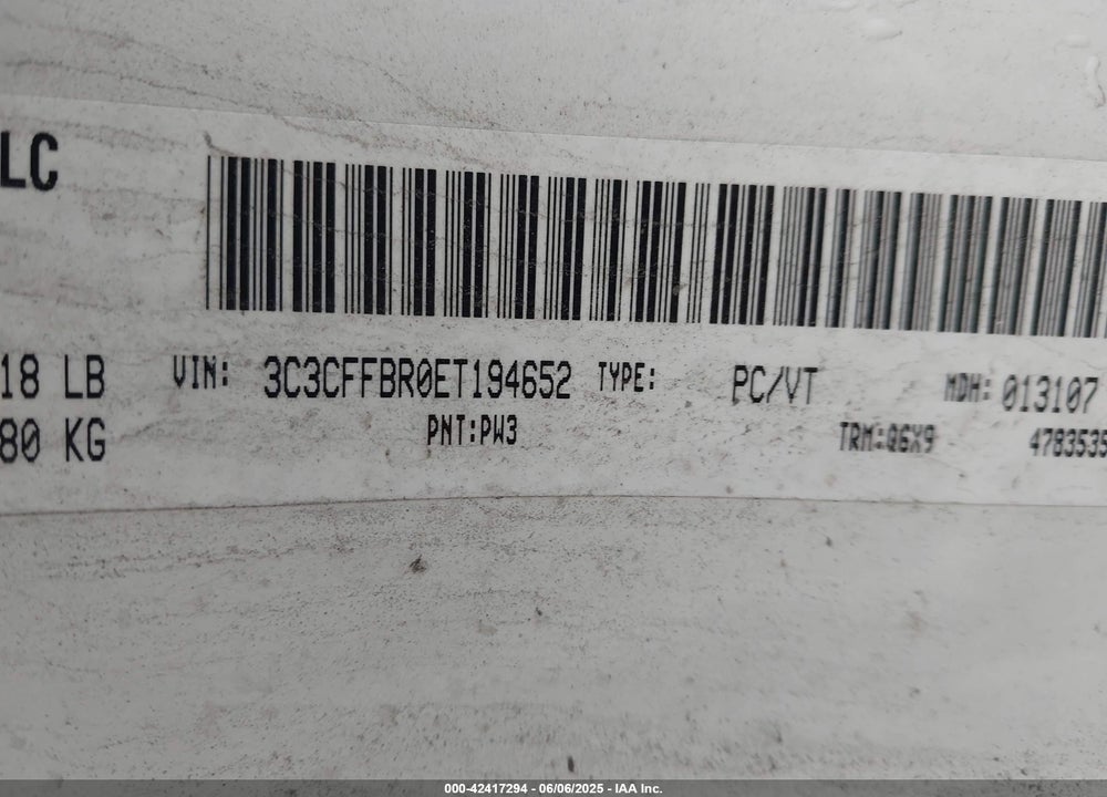 2014 FIAT 500 VIN: 3C3CFFBR0ET194652