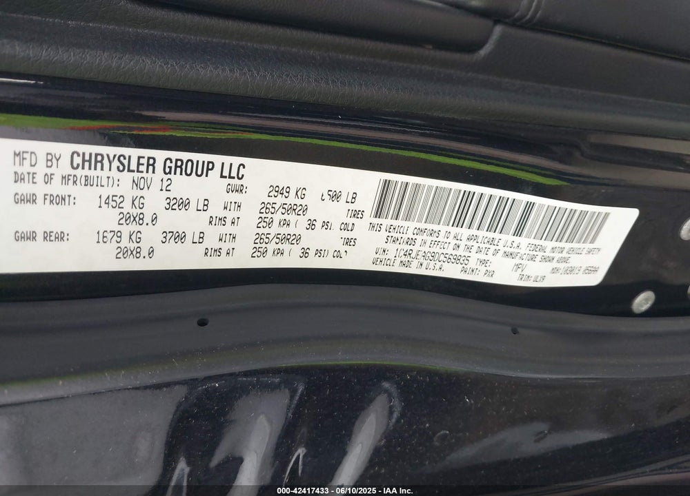 2013 JEEP GRAND CHEROKEE LAREDO VIN: 1C4RJEAG9DC569835