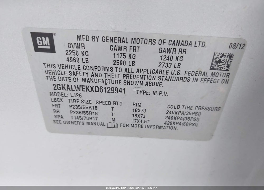 2013 GMC TERRAIN VIN: 2GKALWEKXD6129941