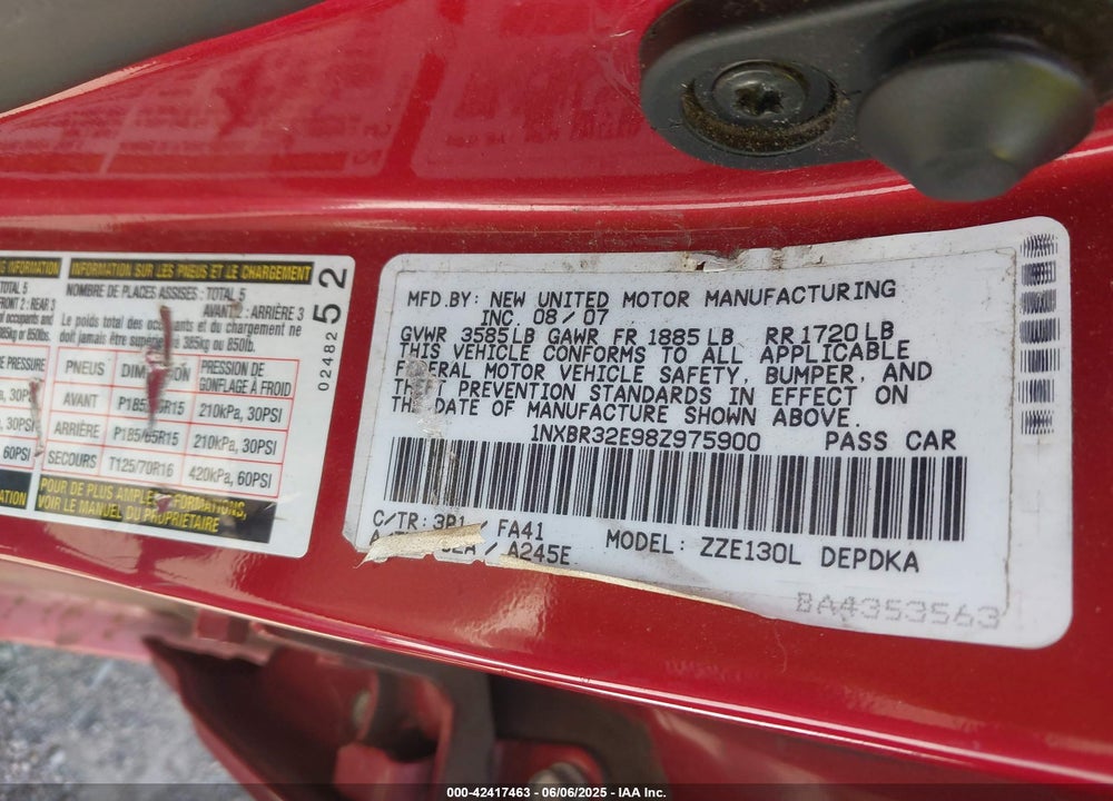 2008 TOYOTA COROLLA CE VIN: 1NXBR32E98Z975900