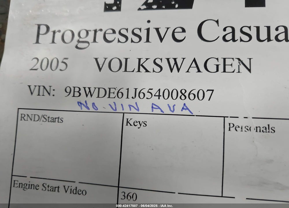 2005 VOLKSWAGEN GTI 1.8T VIN: 9BWDE61J654008607