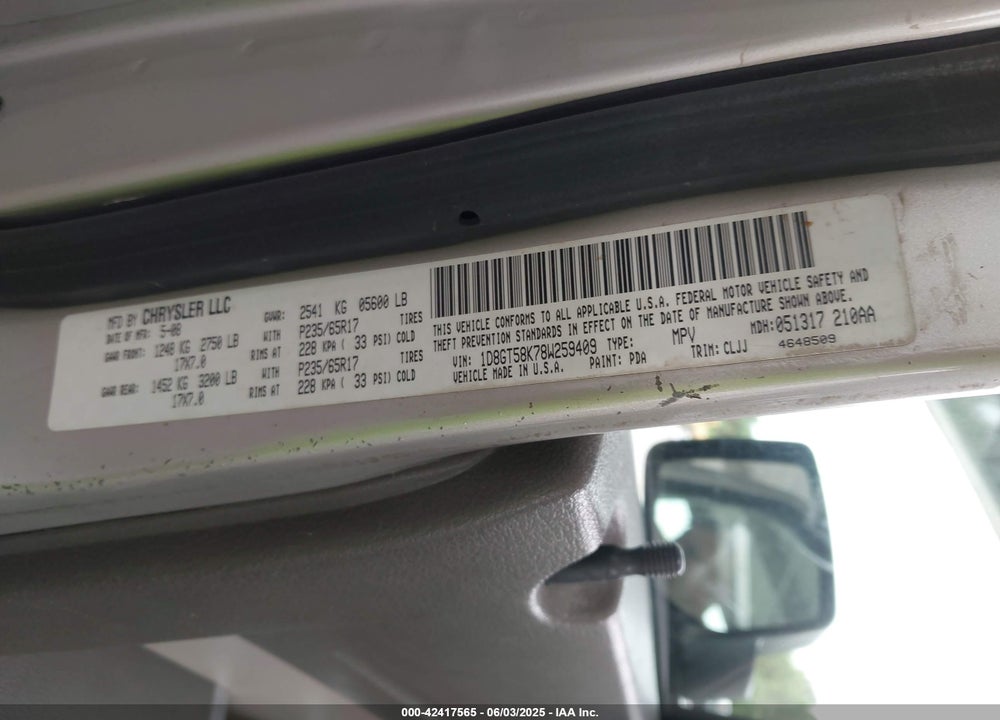 2008 DODGE NITRO SLT/RT VIN: 1D8GT58K78W259409