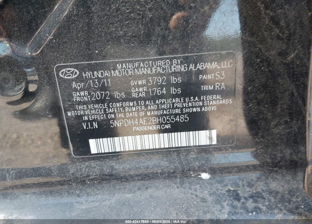 2011 HYUNDAI ELANTRA VIN: 5NPDH4AE2BH055485
