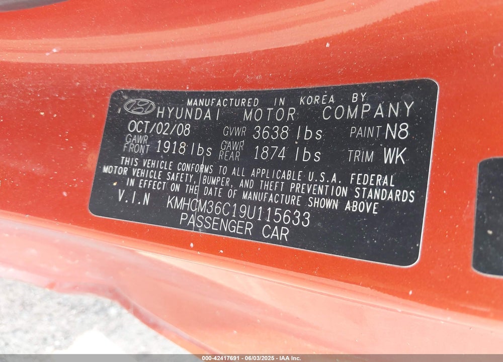 2009 HYUNDAI ACCENT VIN: KMHCM36C19U115633