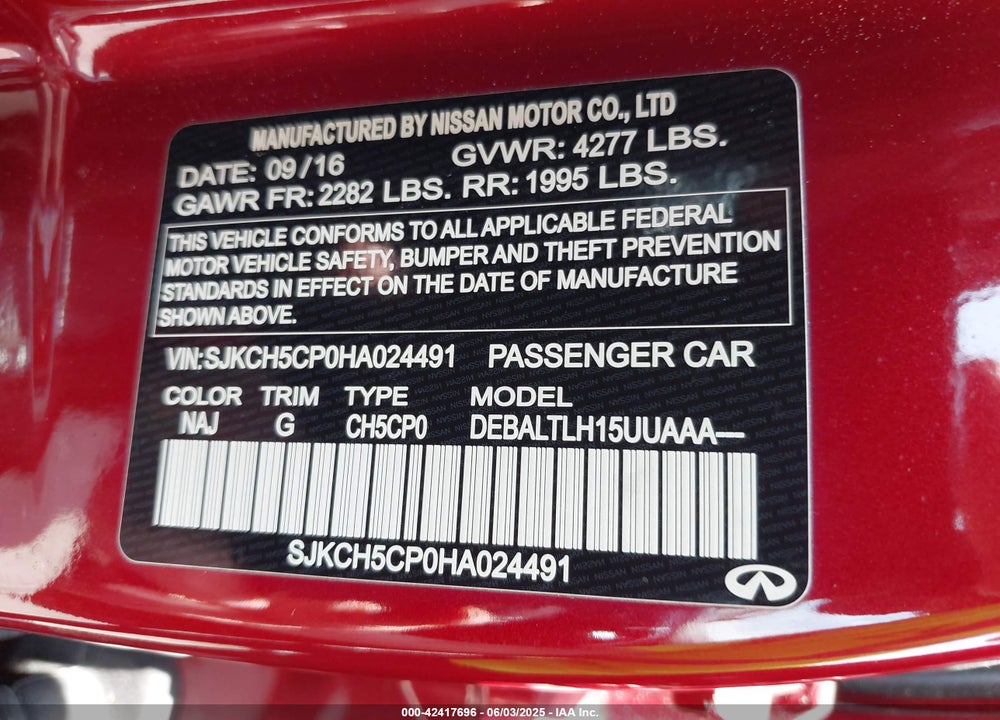 2017 INFINITI QX30 VIN: SJKCH5CP0HA024491