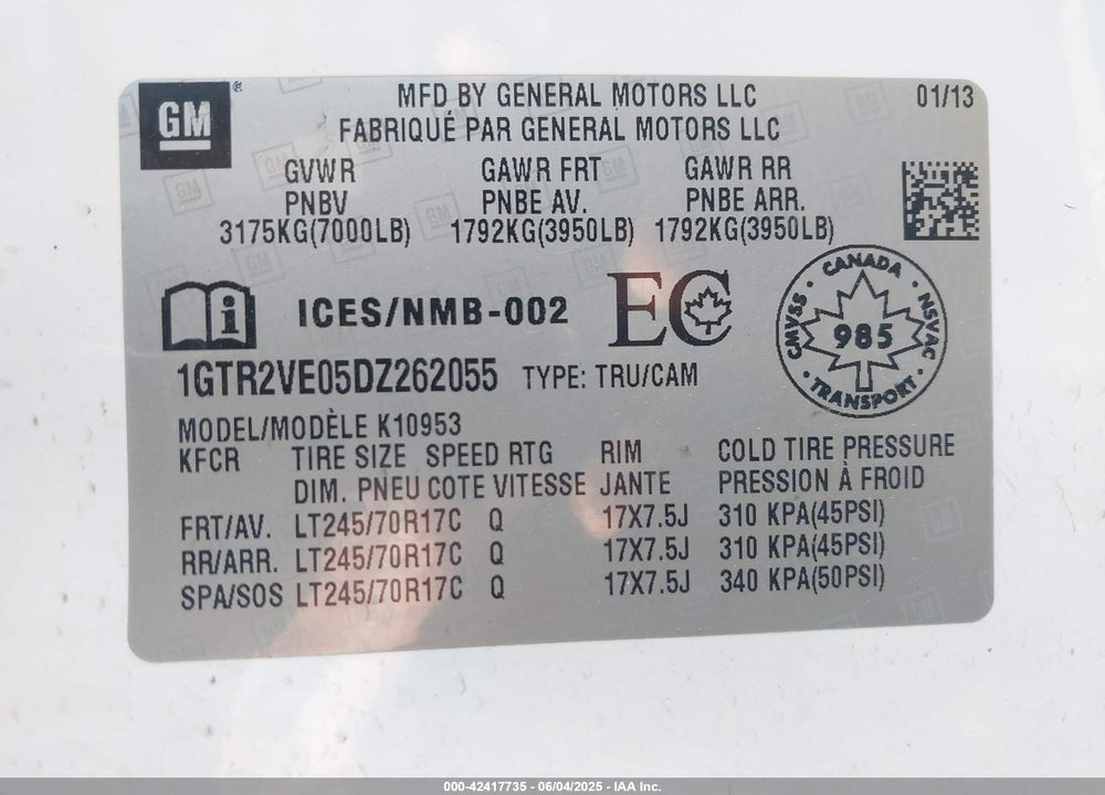 2013 GMC SIERRA 1500 SLE VIN: 1GTR2VE05DZ262055